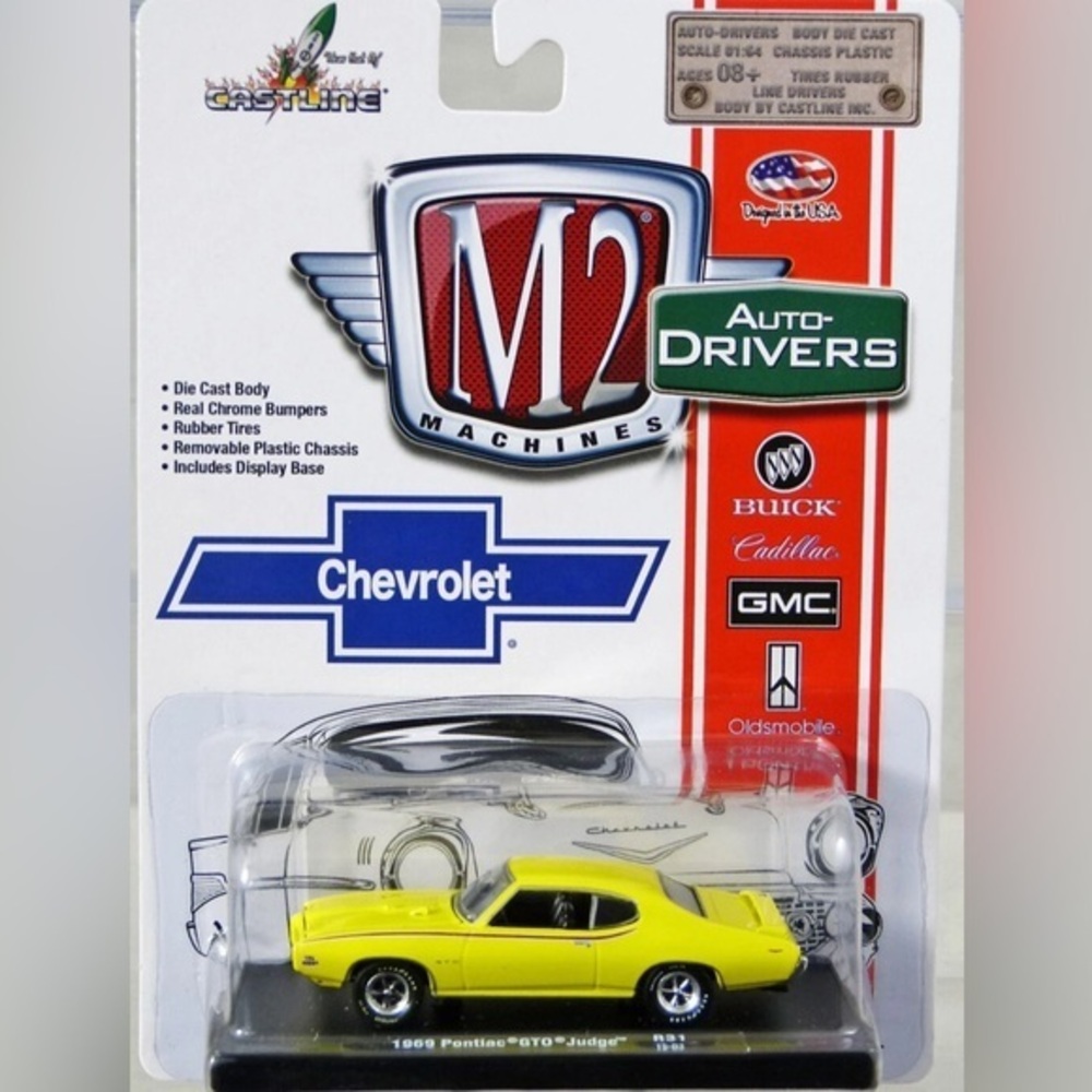 M2 Machines '69 Pontiac GTO Yellow 1:64 Collectible Car